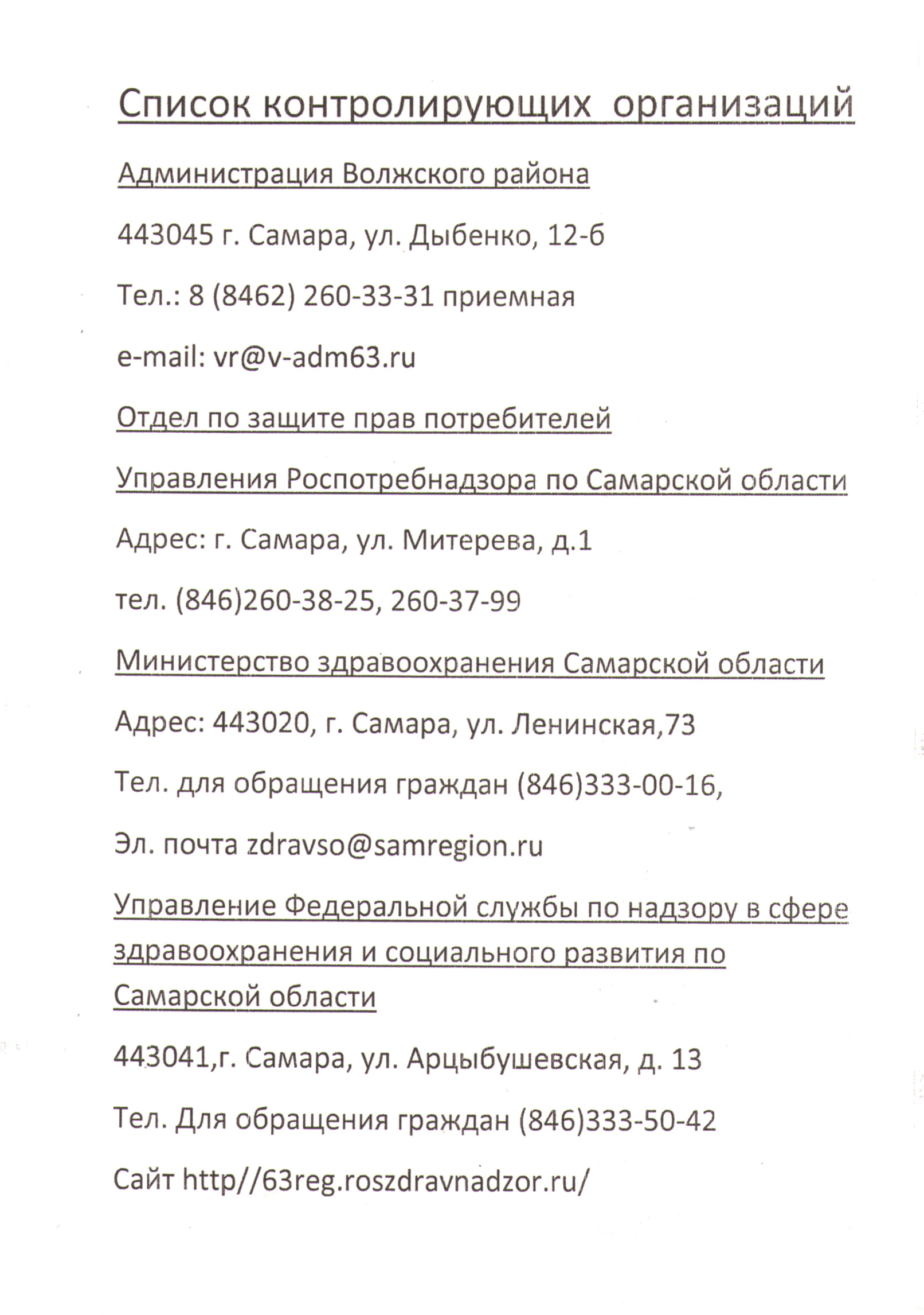 Список контролирующих организаций